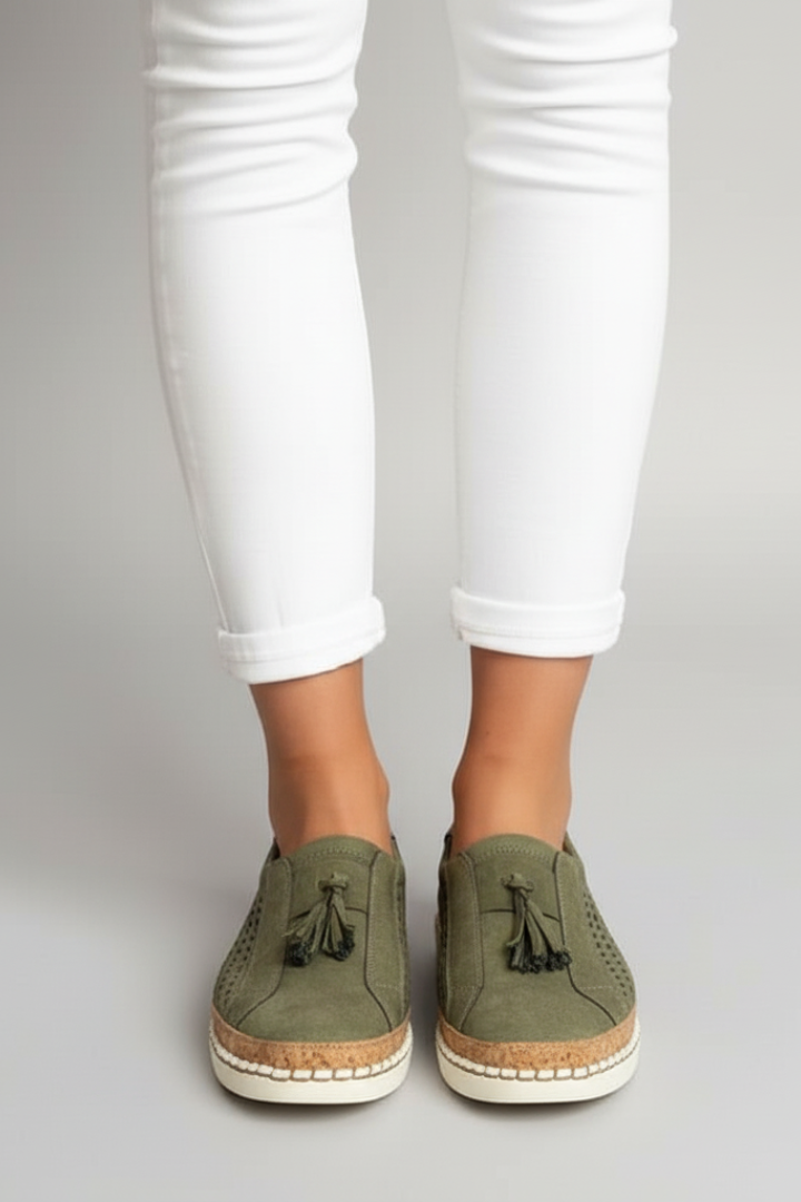 Women's Slip On Shoes Perforated Upper Flat Sole