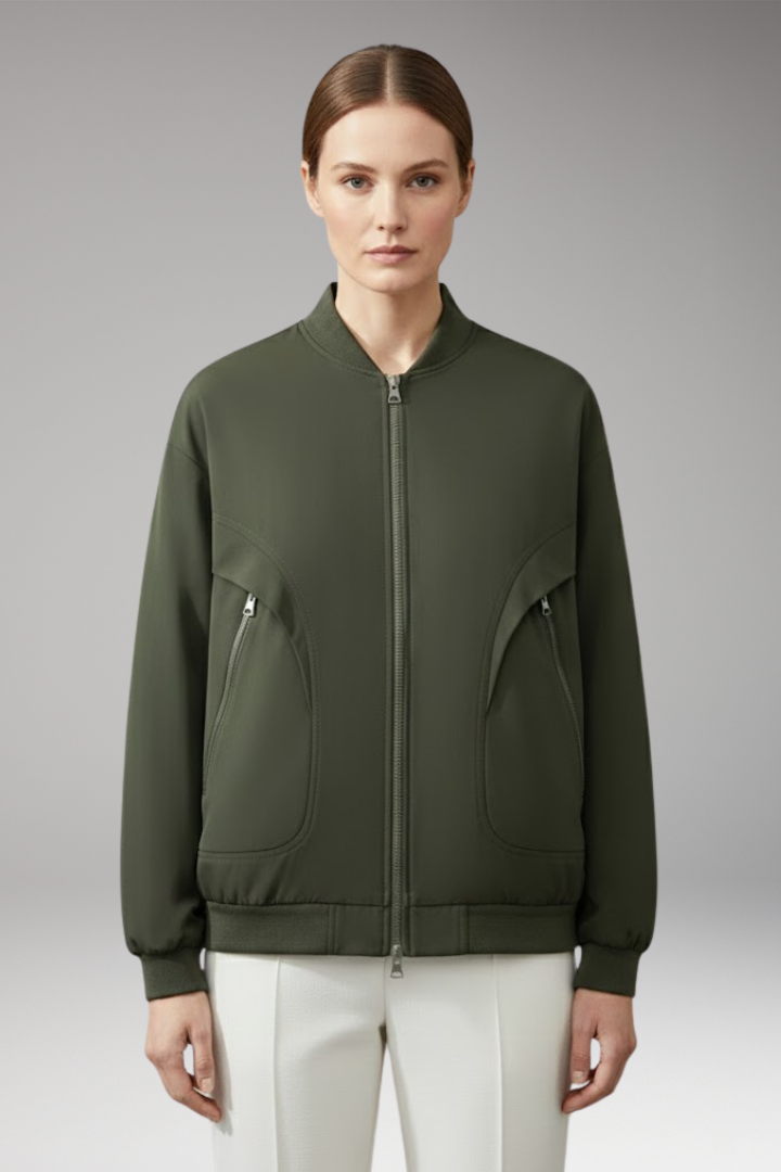 Women's Bomber Jacket Zipper Pockets Elastic Cuffs