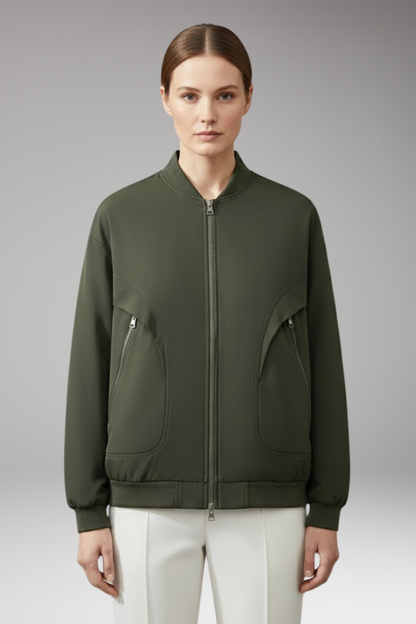 Women's Bomber Jacket Zipper Pockets Elastic Cuffs