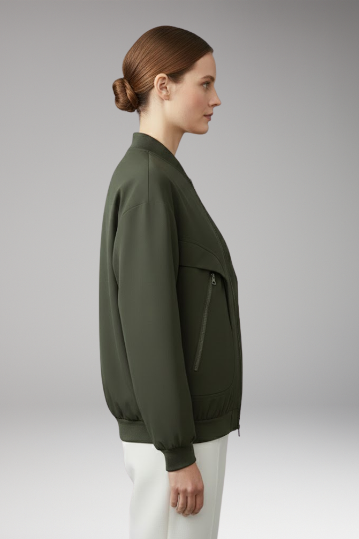 Women's Bomber Jacket Zipper Pockets Elastic Cuffs