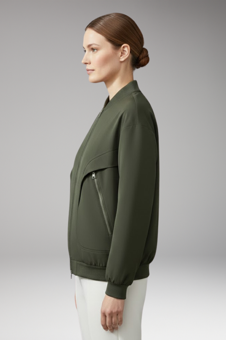 Women's Bomber Jacket Zipper Pockets Elastic Cuffs