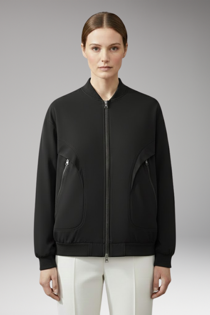 Women's Bomber Jacket Zipper Pockets Elastic Cuffs