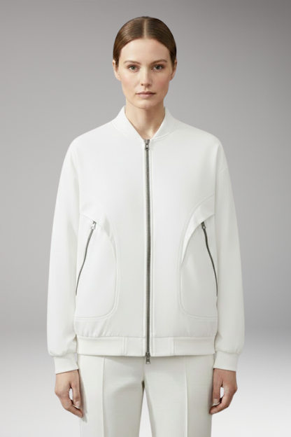 Women's Bomber Jacket Zipper Pockets Elastic Cuffs