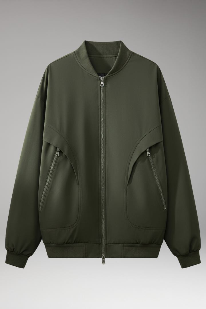 Women's Bomber Jacket Zipper Pockets Elastic Cuffs - VibreMode