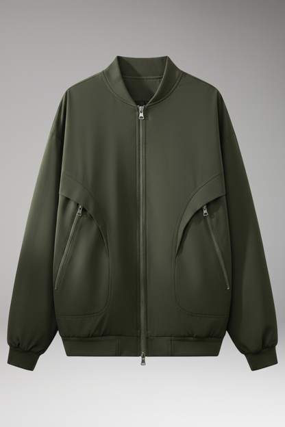 Women's Bomber Jacket Zipper Pockets Elastic Cuffs - VibreMode