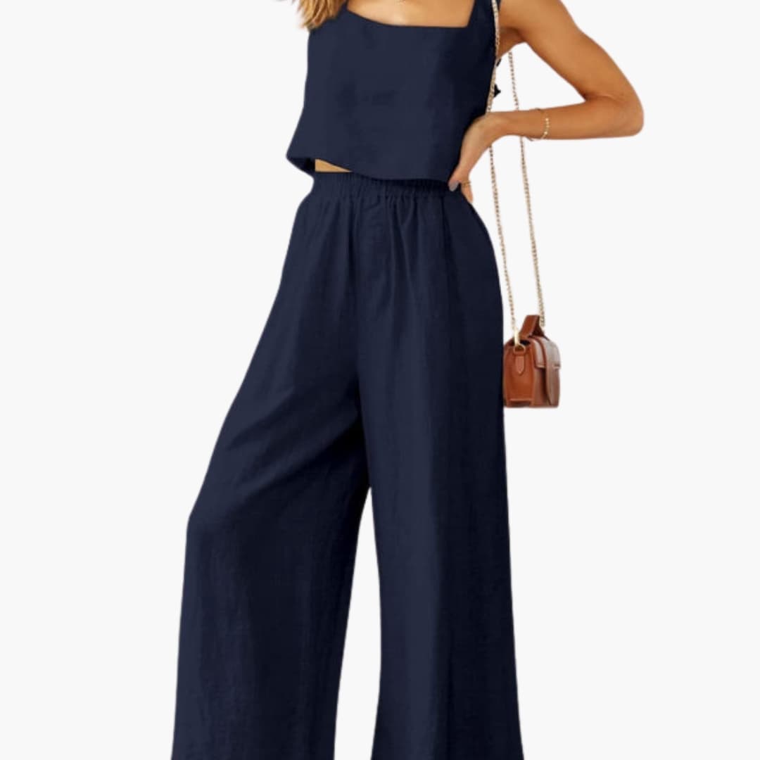 Women's Two-Piece Crop And Wide Leg Pants Set - VibreMode