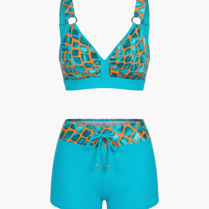 Women's Striped Swim Bikini Set with Shorts