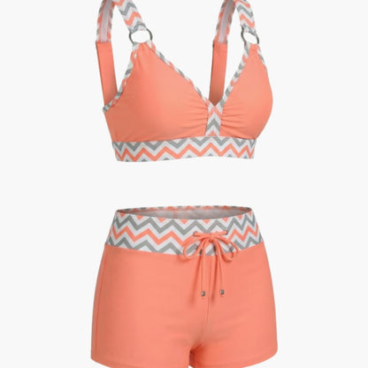 Women's Striped Swim Bikini Set with Shorts