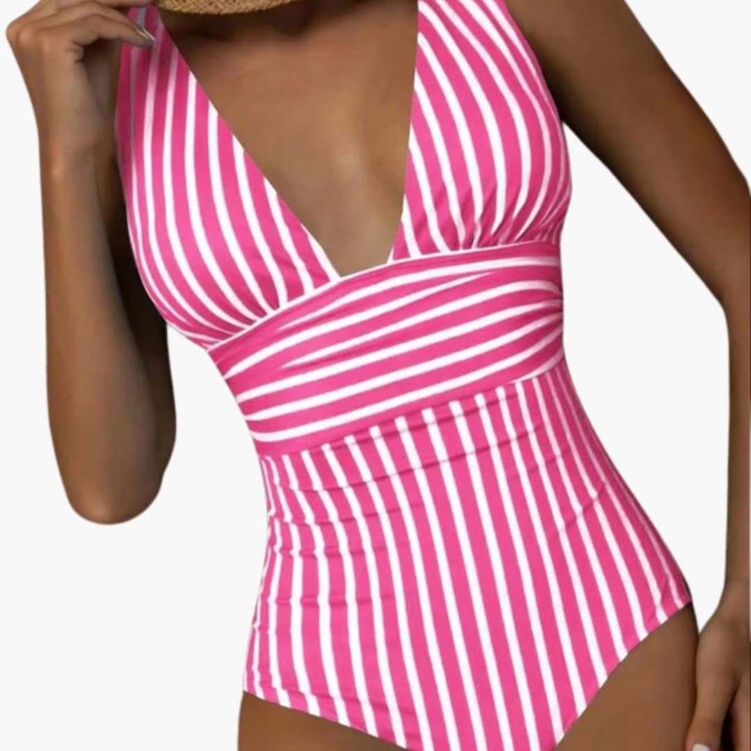 Women's Striped One-Piece Swimsuit Scoop Neck Wide Straps