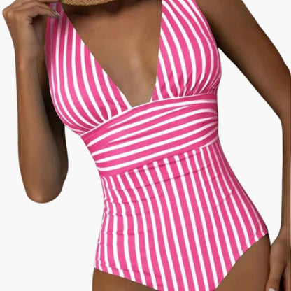 Women's Striped One-Piece Swimsuit Scoop Neck Wide Straps