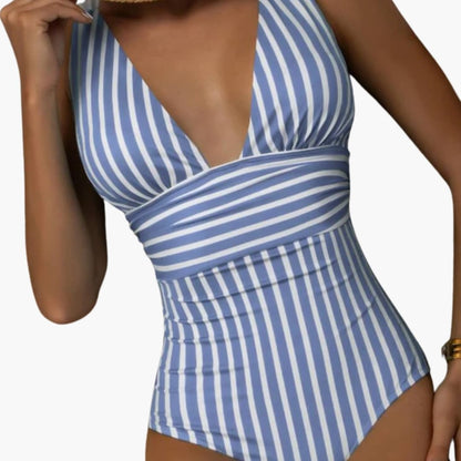 Women's Striped One-Piece Swimsuit Scoop Neck Wide Straps