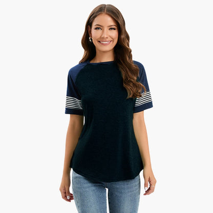 Women's Striped Raglan Short Sleeve T-Shirt - VibreMode