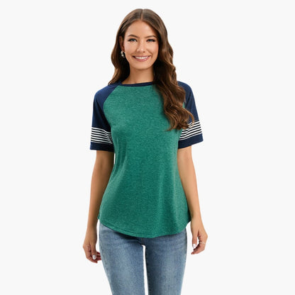 Women's Striped Raglan Short Sleeve T-Shirt