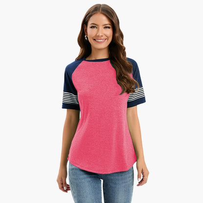 Women's Striped Raglan Short Sleeve T-Shirt