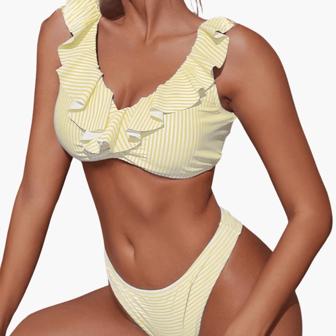 Women's Striped Ruffle Bikini Set Tie Side Bottom