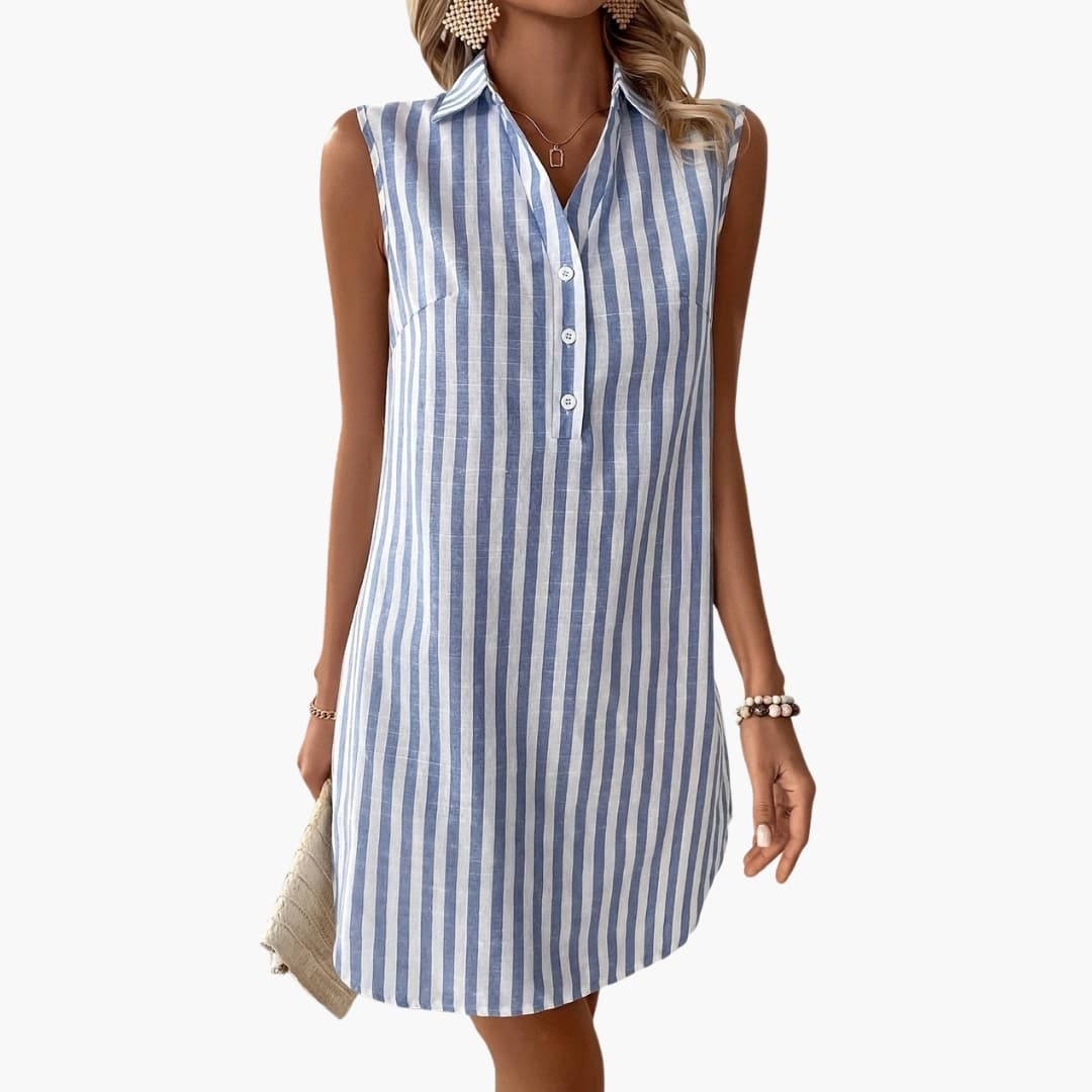 Women's Striped Button-Down Midi Dress - VibreMode