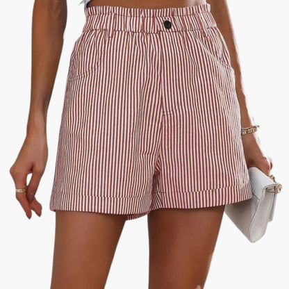 Women's Elastic Waist Shorts Striped with Pockets