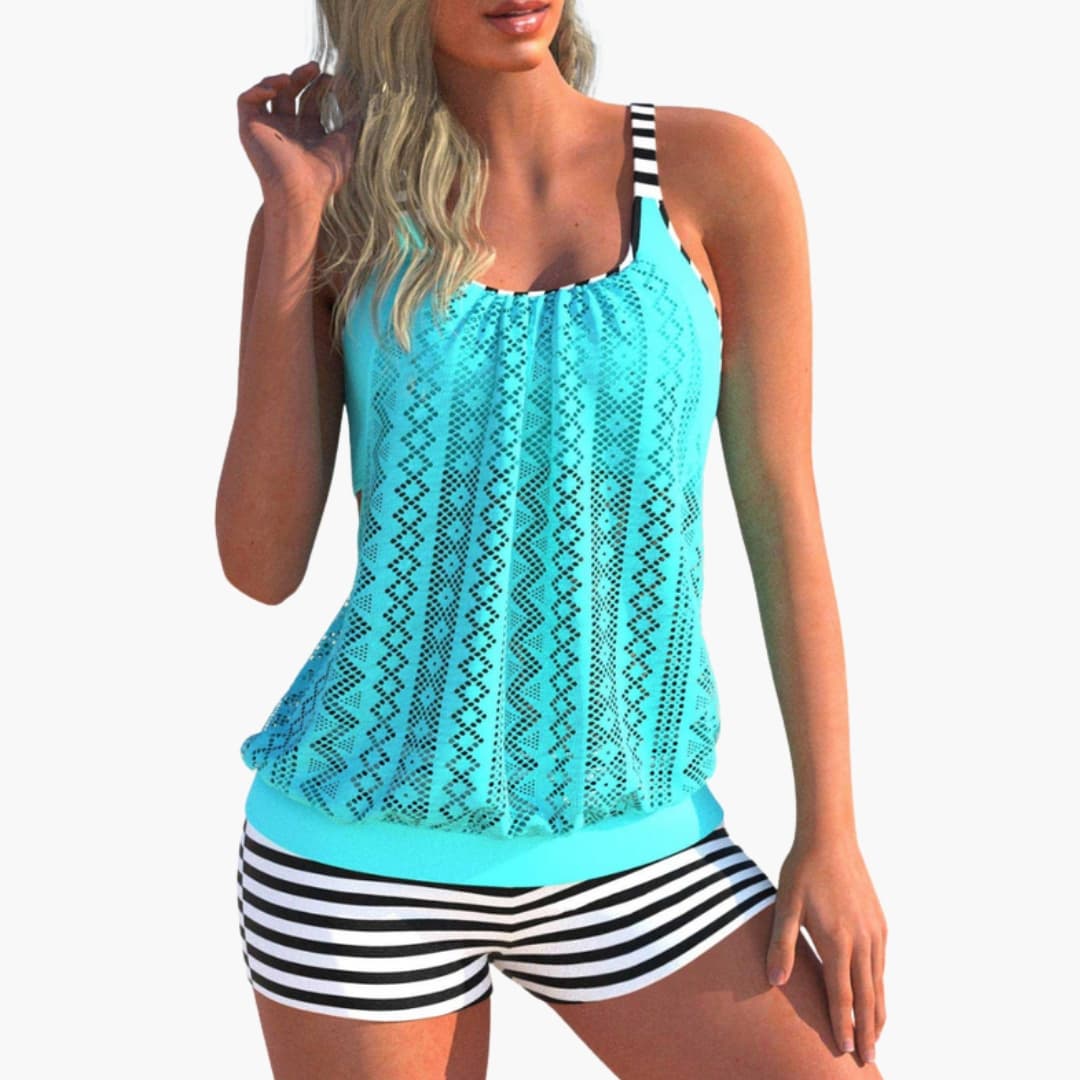 Women's Striped Tankini Swimsuit Adjustable Padded - VibreMode