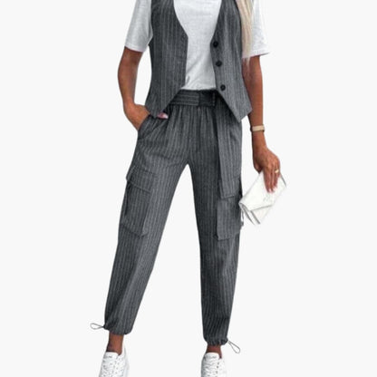 Women's Two-Piece Striped Suit Set Sleeveless Cuffed Pants