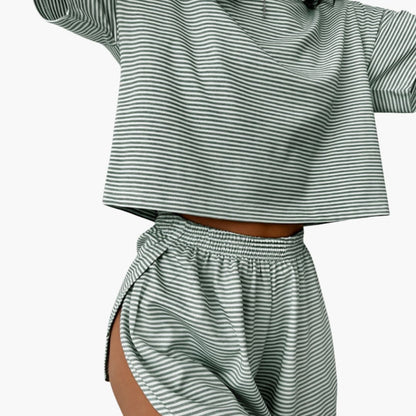 Women's Striped Two Piece And Shorts Set