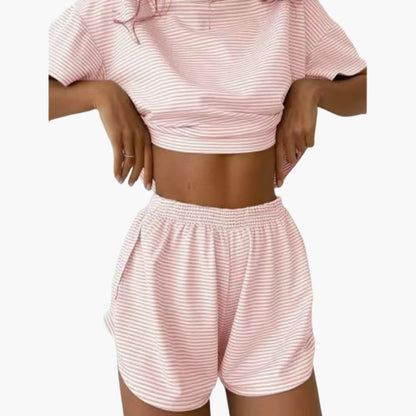Women's Striped Two Piece And Shorts Set - VibreMode