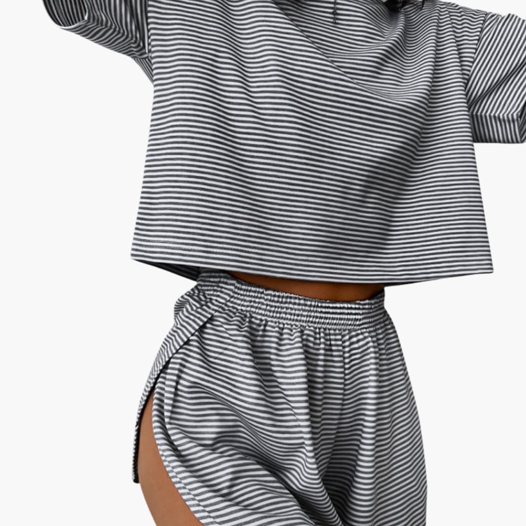 Women's Striped Two Piece And Shorts Set
