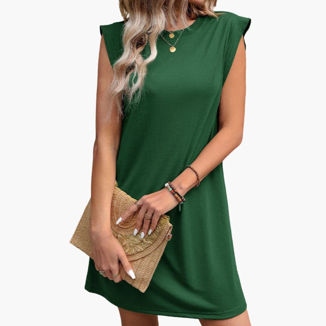 Women's T-Shirt Dress Knee Length Structured Shoulder Design