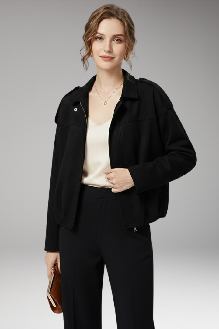 Women's Suede Bomber Jacket Structured Shoulders
