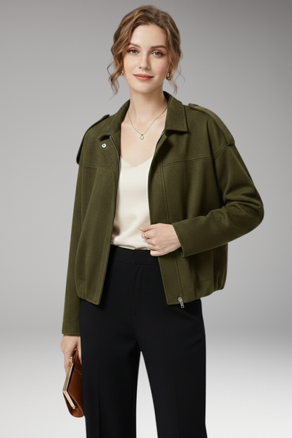 Women's Suede Bomber Jacket Structured Shoulders