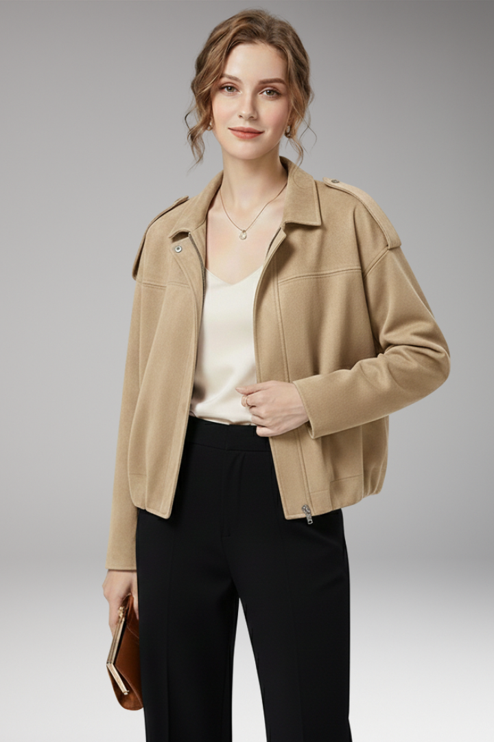 Women's Suede Bomber Jacket Structured Shoulders