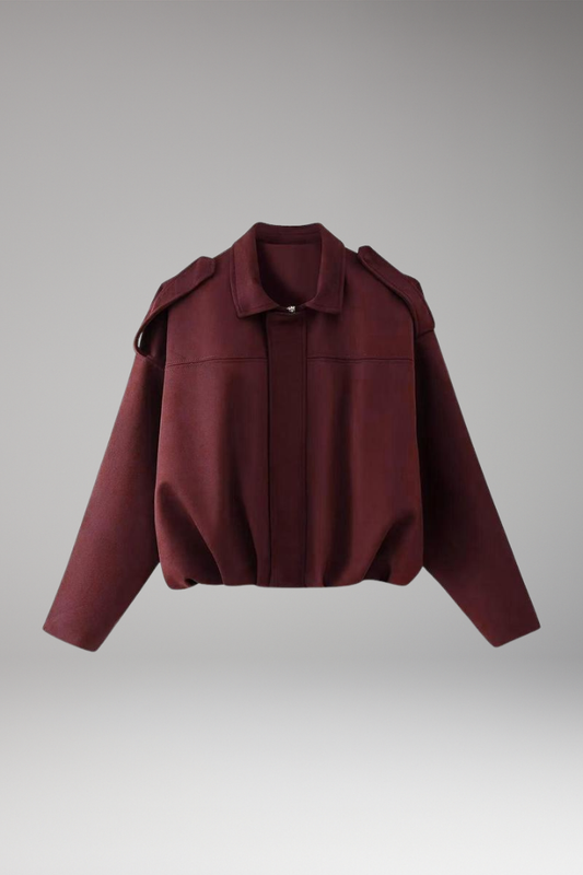 Women's Suede Bomber Jacket Structured Shoulders - VibreMode