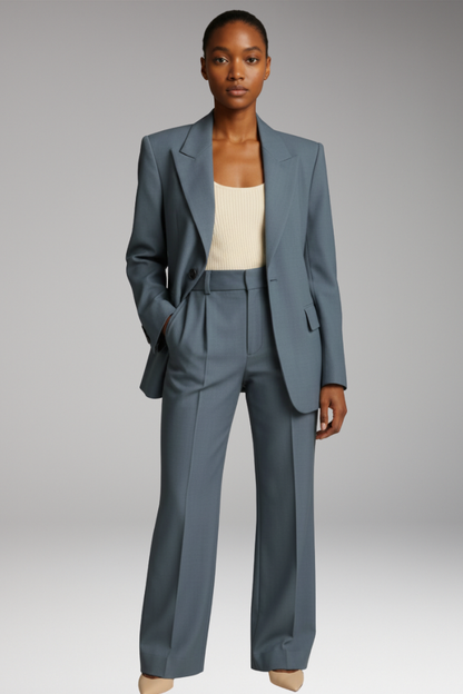 Women's Slim Fit Blazer Suit Set Wide Leg Trousers