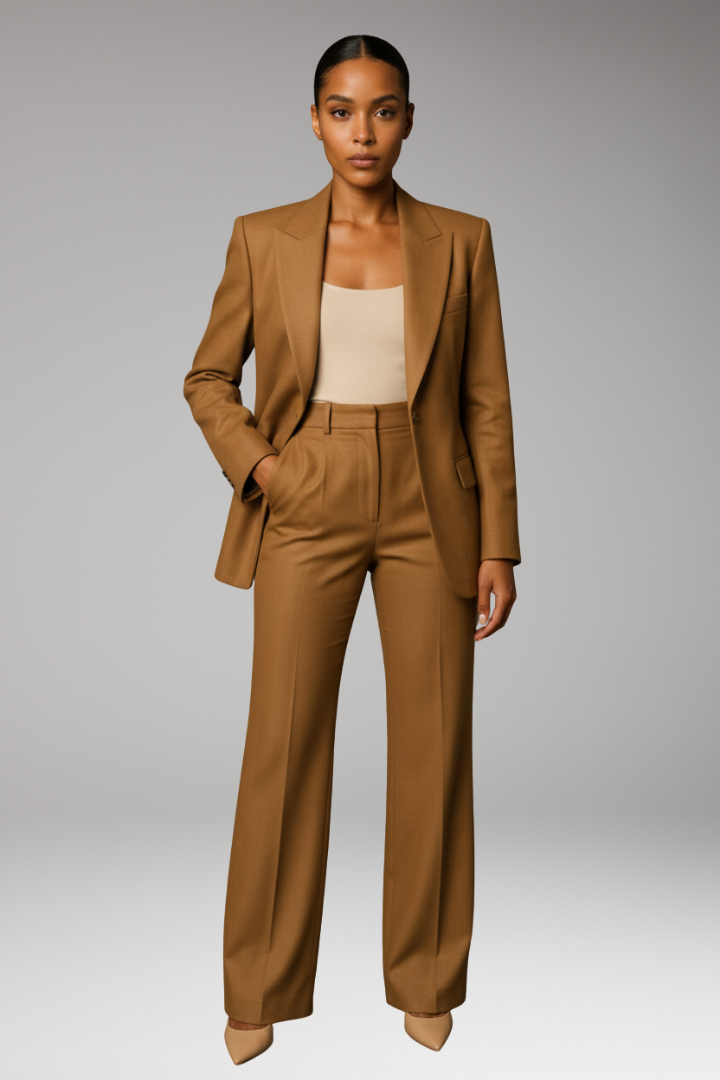 Women's Slim Fit Blazer Suit Set Wide Leg Trousers
