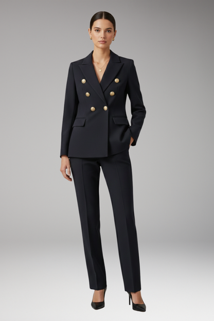 Women's Two Piece Suit Notched Lapel Jacket Straight Trousers