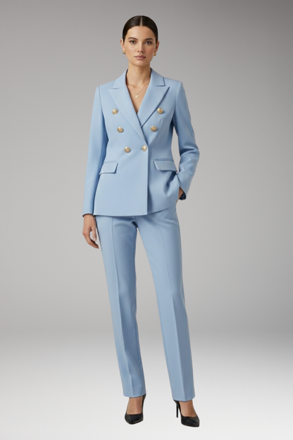 Women's Two Piece Suit Notched Lapel Jacket Straight Trousers