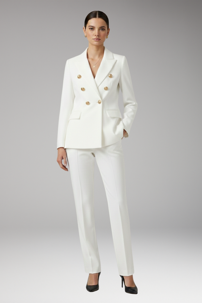 Women's Two Piece Suit Notched Lapel Jacket Straight Trousers
