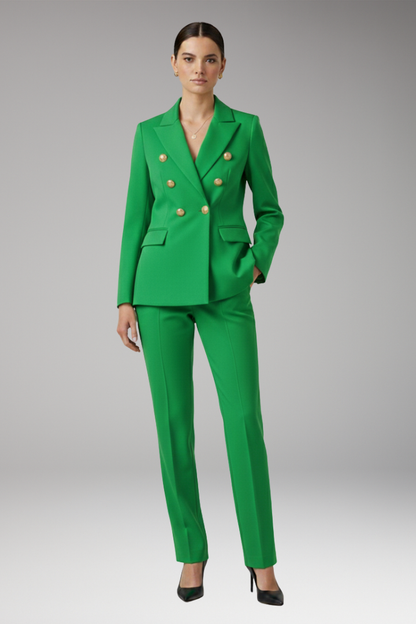 Women's Two Piece Suit Notched Lapel Jacket Straight Trousers