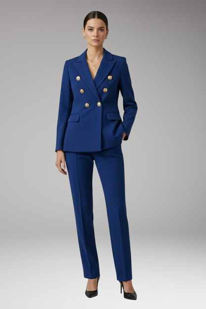 Women's Two Piece Suit Notched Lapel Jacket Straight Trousers