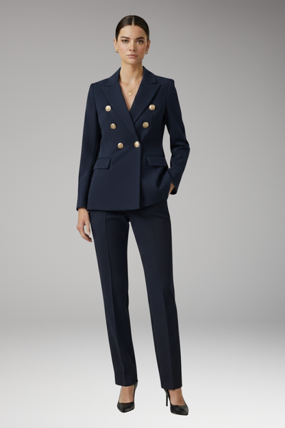 Women's Two Piece Suit Notched Lapel Jacket Straight Trousers