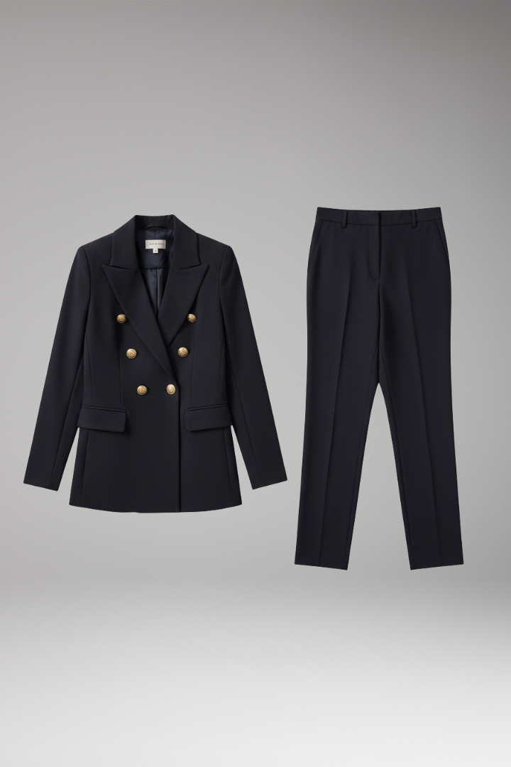 Women's Two Piece Suit Notched Lapel Jacket Straight Trousers - VibreMode