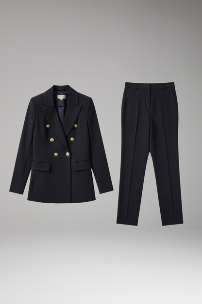 Women's Two Piece Suit Notched Lapel Jacket Straight Trousers - VibreMode