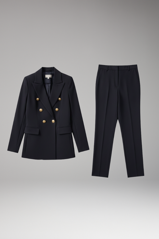 Women's Two Piece Suit Notched Lapel Jacket Straight Trousers - VibreMode