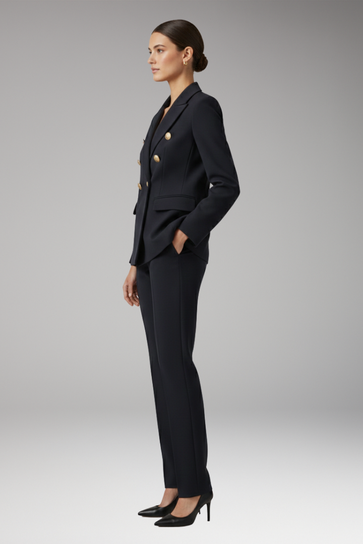 Women's Two Piece Suit Notched Lapel Jacket Straight Trousers