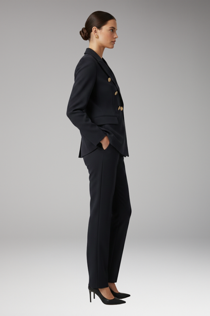 Women's Two Piece Suit Notched Lapel Jacket Straight Trousers
