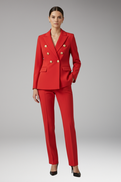 Women's Two Piece Suit Notched Lapel Jacket Straight Trousers