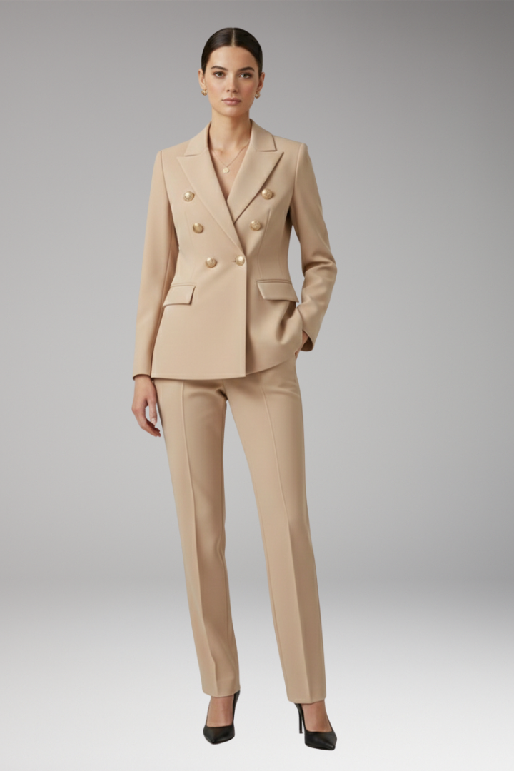 Women's Two Piece Suit Notched Lapel Jacket Straight Trousers