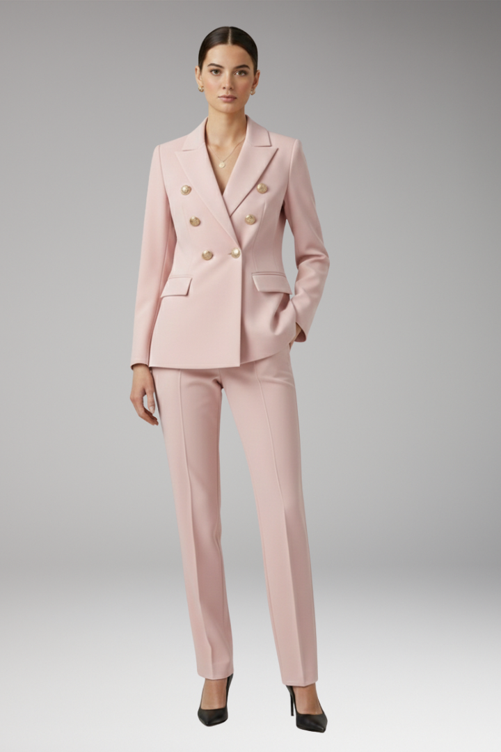 Women's Two Piece Suit Notched Lapel Jacket Straight Trousers