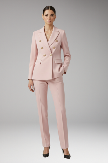 Women's Two Piece Suit Notched Lapel Jacket Straight Trousers