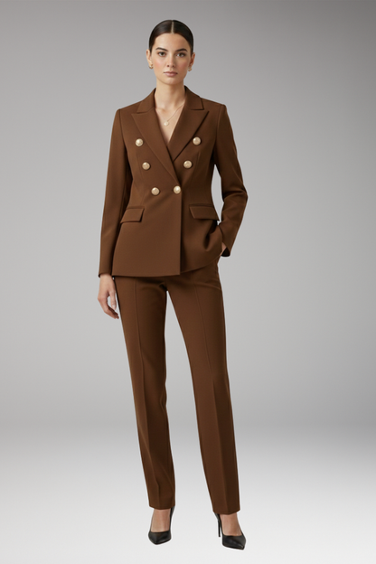 Women's Two Piece Suit Notched Lapel Jacket Straight Trousers