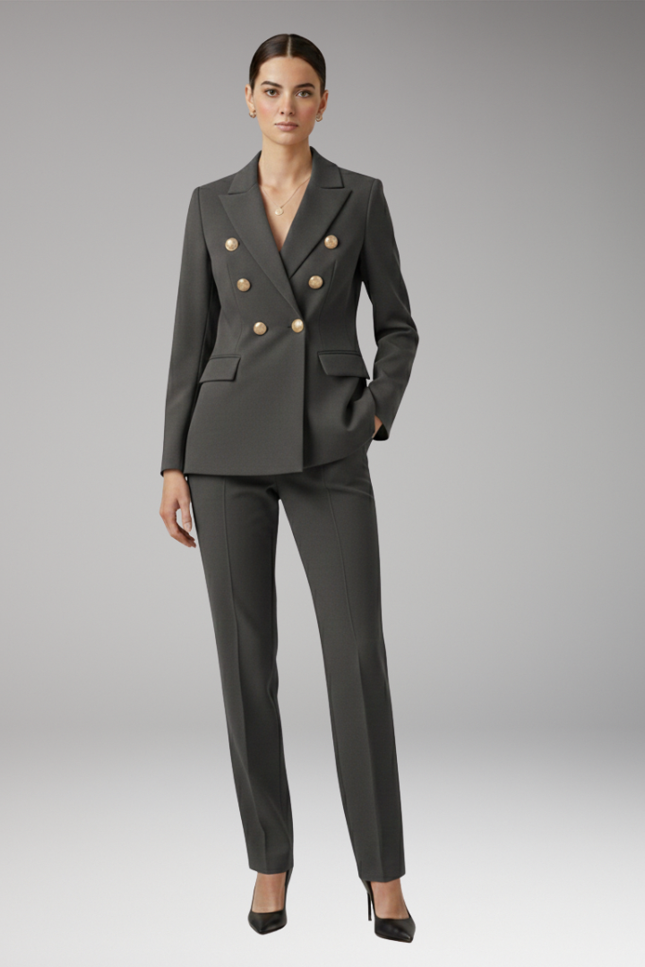 Women's Two Piece Suit Notched Lapel Jacket Straight Trousers